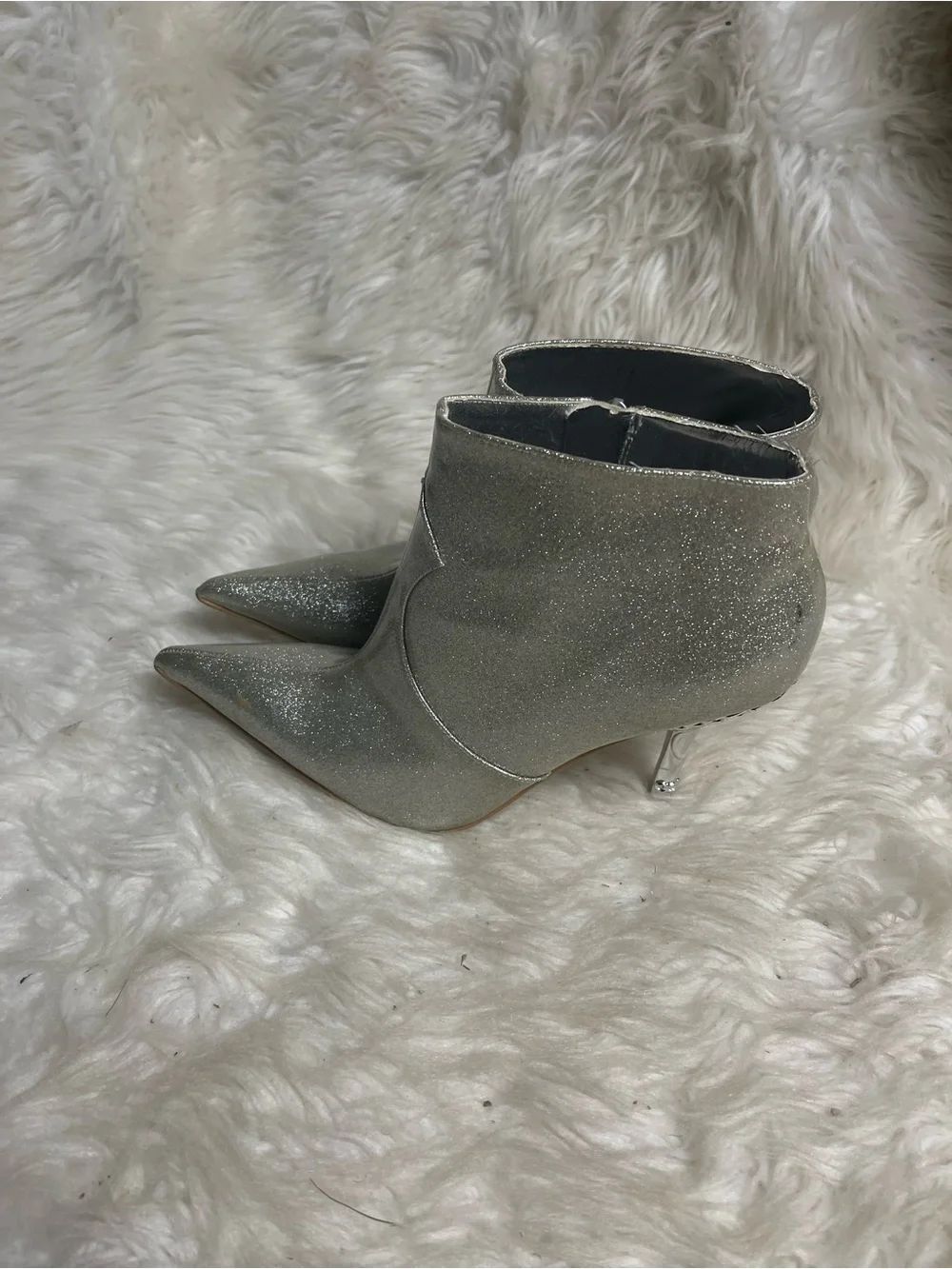 Baby Phat Silver Glitter Pointed Ankle Booties - Picture 2 of 10